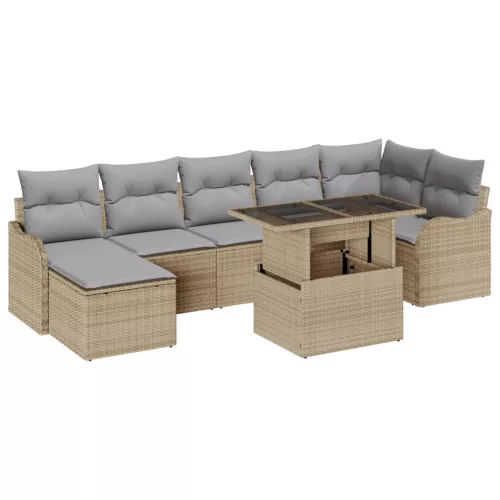  8 darabos Kerti Kanapé Szett Párnákkal Bézs Poli Rattan