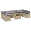  11 Részes Kerti Kanapé Szett Párnákkal Bézs Poli Rattan