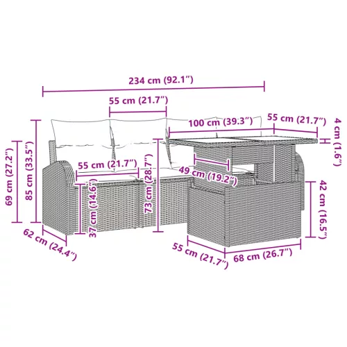  5 részes kerti kanapé szett párnákkal szürke polirattan