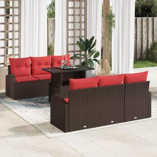  Kerti Kanapé Szett párnával 7 pcs Barna Poli rattan