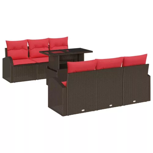  Kerti Kanapé Szett párnával 7 pcs Barna Poli rattan
