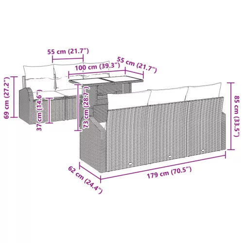  Kerti Kanapé Szett párnával 7 pcs Barna Poli rattan