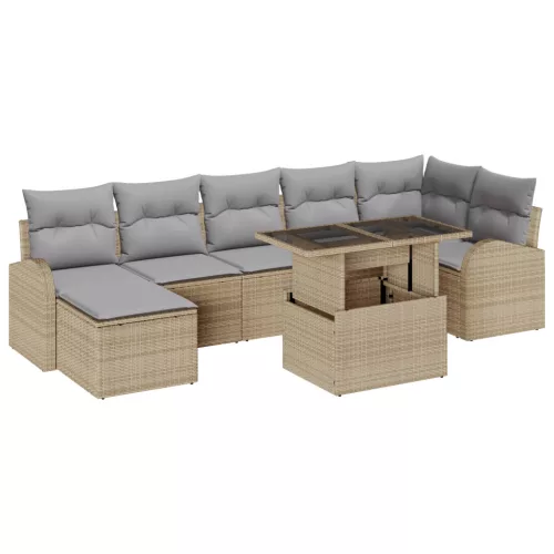  8 Részes Kerti Szófaszett Párnákkal Világosszürke Poli Rattan