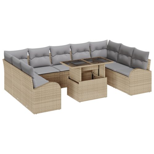  10 darabos Kert Sofa Szett Párnákkal Bézs Polyrattan