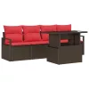  Kerti Kanapé Szett tárolóval 5 pcs Barna és Piros polirattan