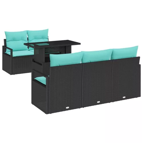  Kerti Kanapé Szett tárolóval 6 pcs Fekete és Kék polirattan