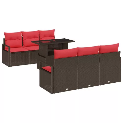  Kerti Kanapé Szett tárolóval 7 pcs Barna és Piros polirattan