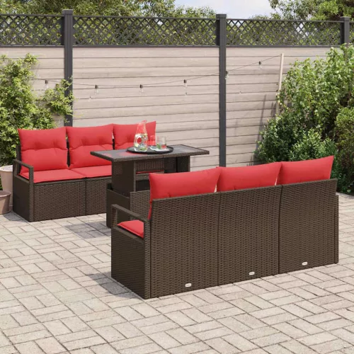  Kerti Kanapé Szett tárolóval 7 pcs Barna és Piros polirattan