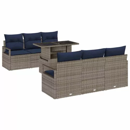  Kerti Kanapé Szett tárolóval párnával 7 pcs Szürke polirattan