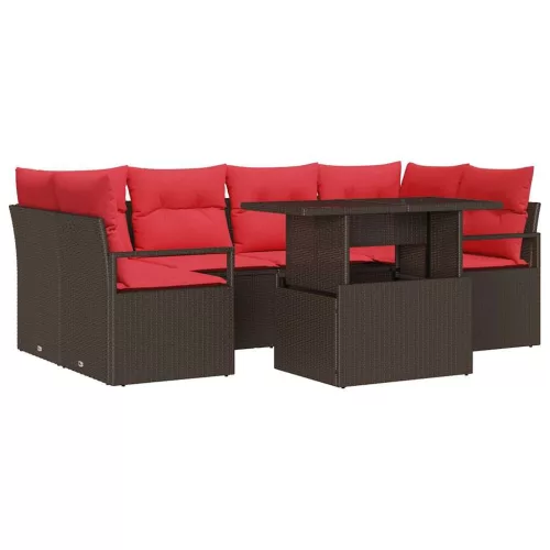  Kerti Kanapé Szett párnával 7 pcs Barna és piros polirattan