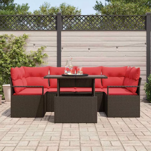  Kerti Kanapé Szett párnával 7 pcs Barna és piros polirattan