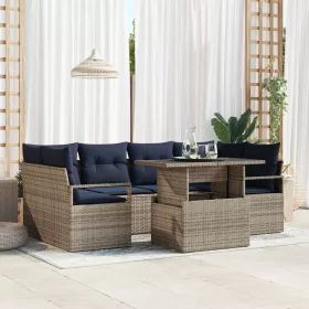    Kerti Kanapé Szett párnával 7 pcs szürke és sötétkék polirattan