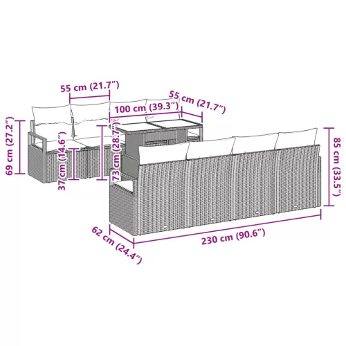  Kerti Kanapé Szett párnával 7 pcs Szürke és sötétkék polirattan