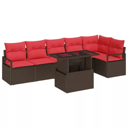  Kerti Kanapé Szett tárolóval 7 pcs Barna és Piros polirattan