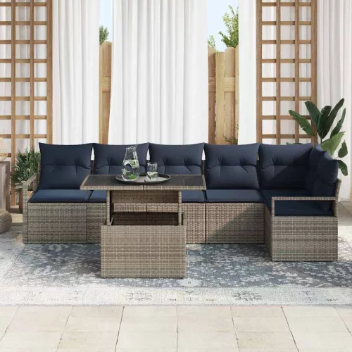  Kerti Kanapé Szett párnával 7 pcs Szürke és sötétkék polirattan