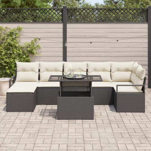  8 részes kerti kanapé szett párnákkal fekete polirattan