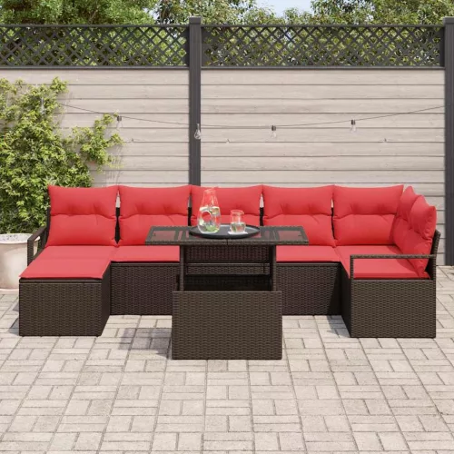  Kerti Kanapé Szett párnával 8 pcs Barna és Piros polirattan