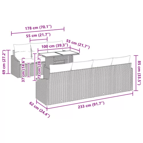  8 Darabos Kerti Kanapé Szett Párnákkal Fekete Poli Rattan