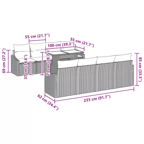 9 részes kerti kanapészett párnákkal bézs poli rattan