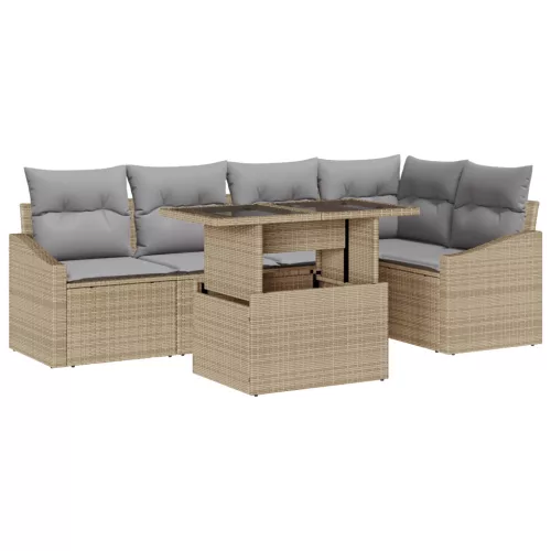  6 darabos kerti kanapé szett párnákkal Bézs Poli Rattan