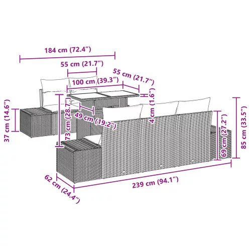  6 Részes Kerti Fotel Szett Párnákkal Fekete Poli Rattan