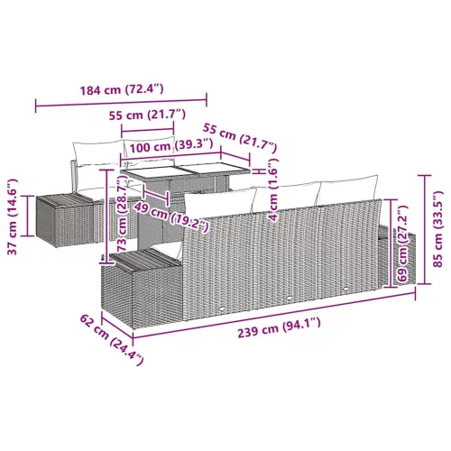  Kerti Kanapé Szett párnával 6 pcs Szürke 100 x 55 x 73 cm