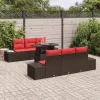  Kanapé Szett párnával 7 pcs Barna és Piros polirattan