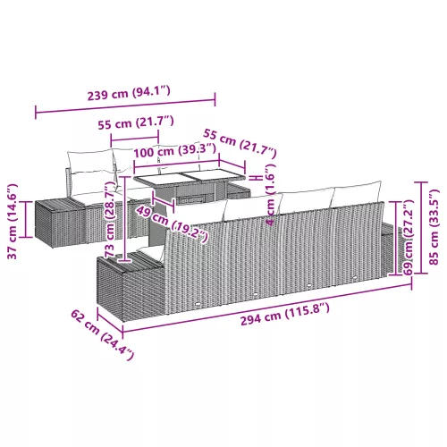  8 Darabos Kerti Kanapé Szett Párnákkal Bézs Poli Rattan
