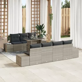    8 Darabos Kerti Kanapé Készlet Párnákkal Világosszürke Műrattan