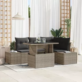    5 részes kerti kanapészett párnákkal, szürke poli rattan