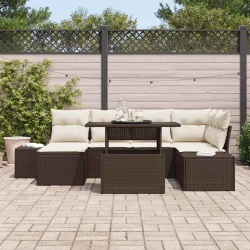  Kerti Kanapé Szett párnával 7 pcs Barna és krémszínű