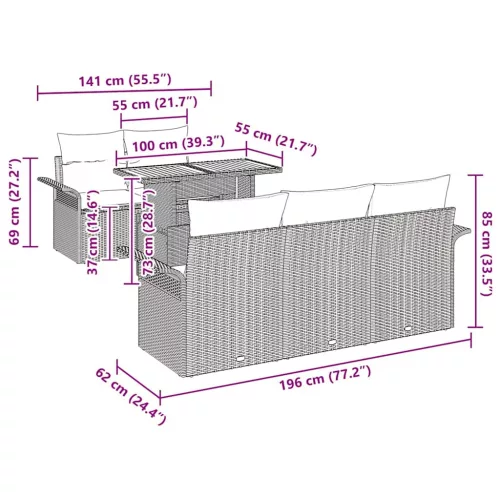  Kerti Kanapé Szett párnával 6 pcs Szürke 100 x 55 x 73 cm