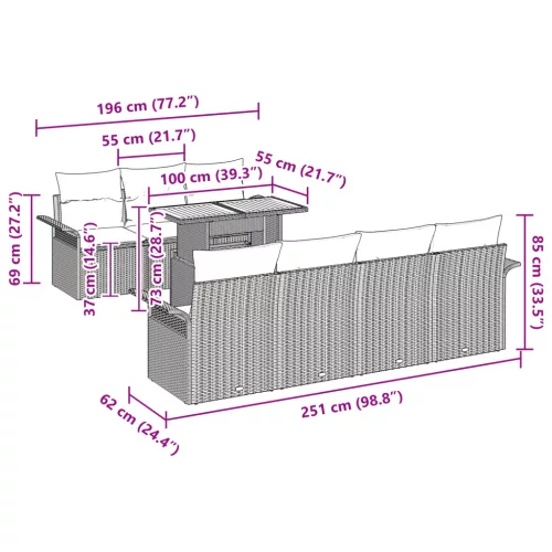  8 Részes Kerti Kanapé Szett Párnákkal Fekete Poli Rattan Akácia
