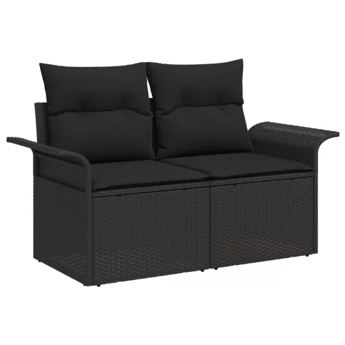  9 Darabos Kerti Sofa Készlet Párnákkal Fekete Poly Rattan Akácia