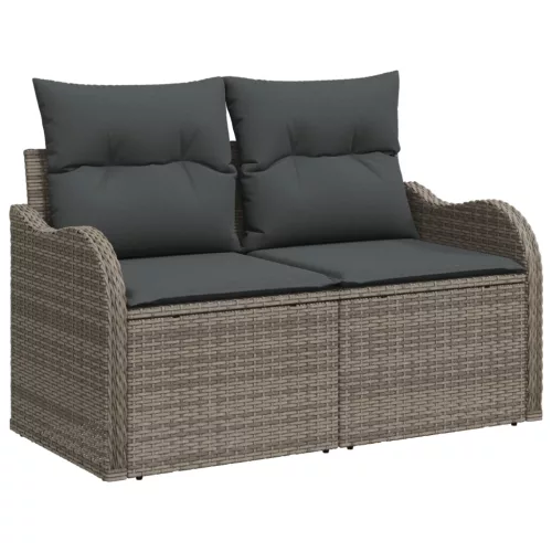  7 Részes Kerti Sofa Szett Párnákkal Szürke Poli Rattan Akácia