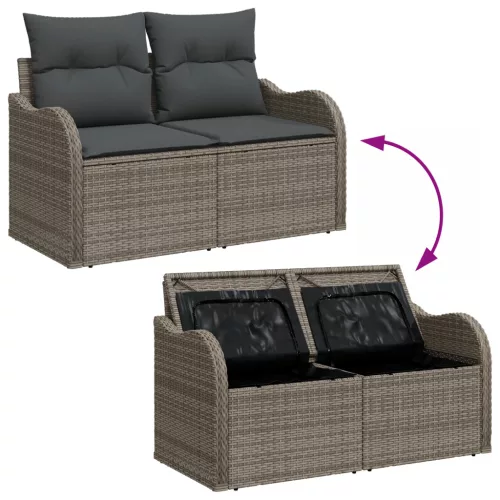  9 Darabos Kerti Kanapé Szett Párnákkal Szürke Poli Rattan Akác