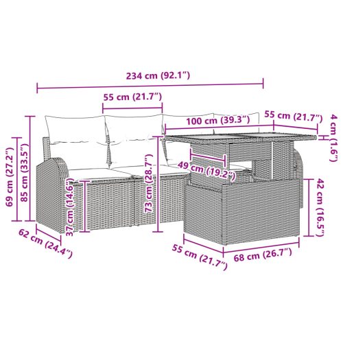  5 részes kert étkező garnitúra párnákkal, szürke poli rattan akác