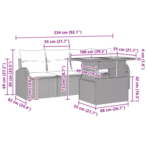  5 darabos kert étkező garnitúra párnákkal fekete poli rattan akác
