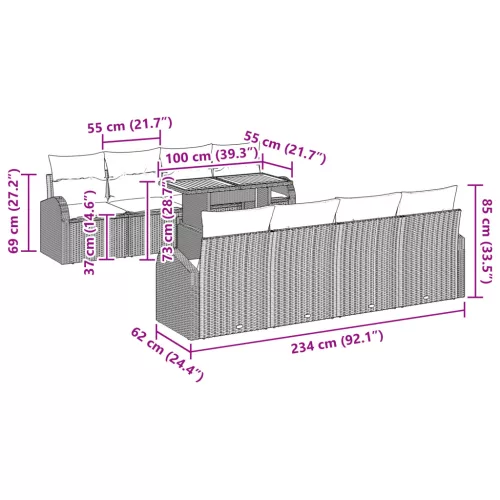  9 darabos kerti étkezőgarnitúra párnákkal bézs polirattan akác