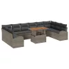  11 darabos kültéri étkező szett párnákkal, szürke polirattan acacia