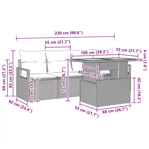  5 Darabos Kerti Kanapé Párnákkal Bézs Poli Rattan Akácia