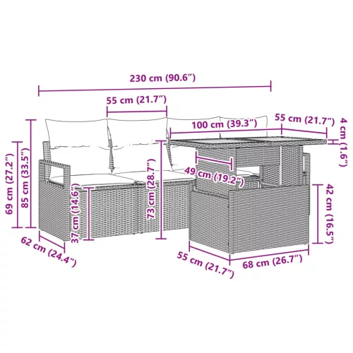  Kerti Kanapé Szett párnával 5 pcs szürke és sötétkék
