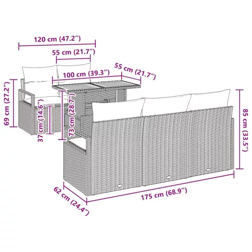  Kerti Kanapé Szett párnával 6 pcs szürke és sötétkék