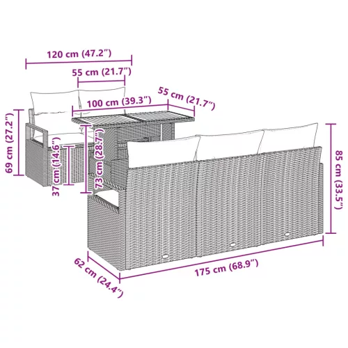  Kerti Kanapé Szett párnával 6 pcs Fekete és kék