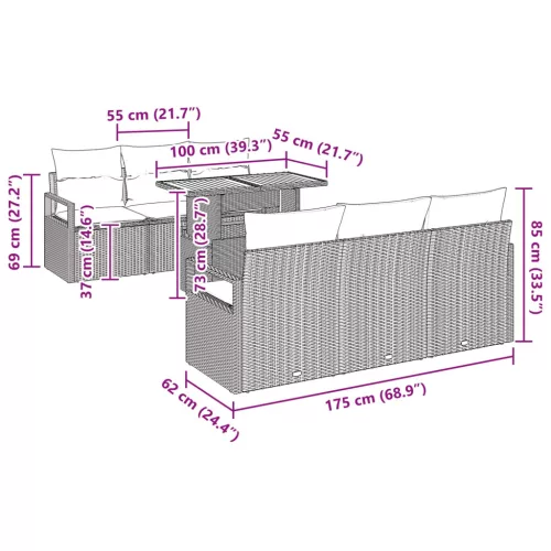  Kerti Kanapé Szett párnával 7 pcs szürke és sötétkék