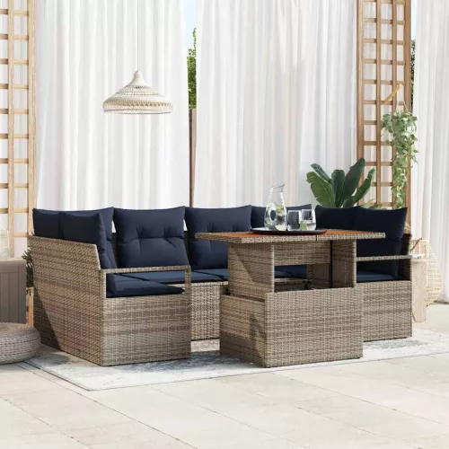  Kerti Kanapé Szett párnával 7 pcs szürke és sötétkék