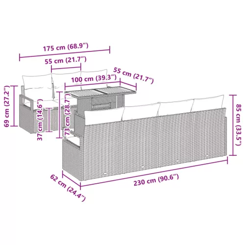  Kerti Kanapé Szett párnával párnával 8 pcs Fekete és Kékeszöld