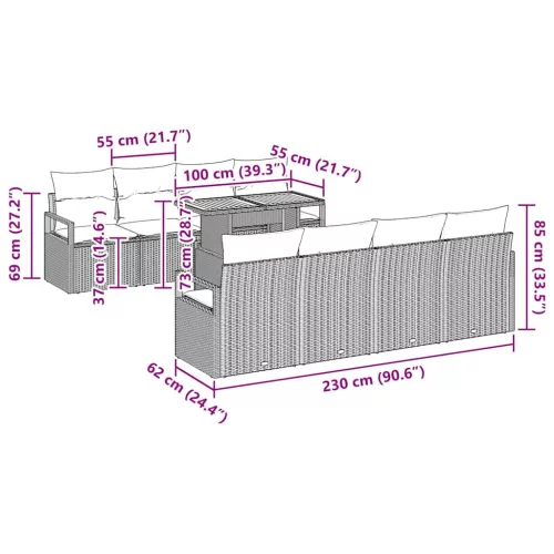  Kerti Kanapé Szett 9 pcs Fekete, barna 100 x 55 x 73 cm