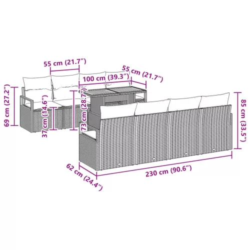  Kerti Kanapé Szett párnával 9 pcs Fekete és Kékeszöld