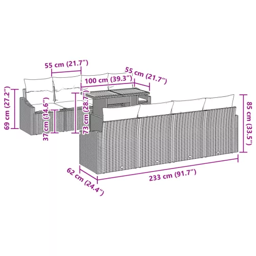  9 Részes Kerti Étkezőszett Párnákkal Bézs Poli Rattan Akác